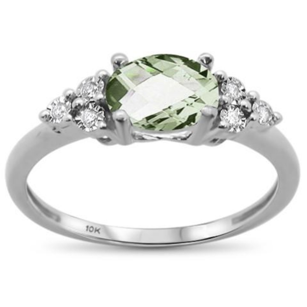 Green Amethyst White Gold And Diamond Ring